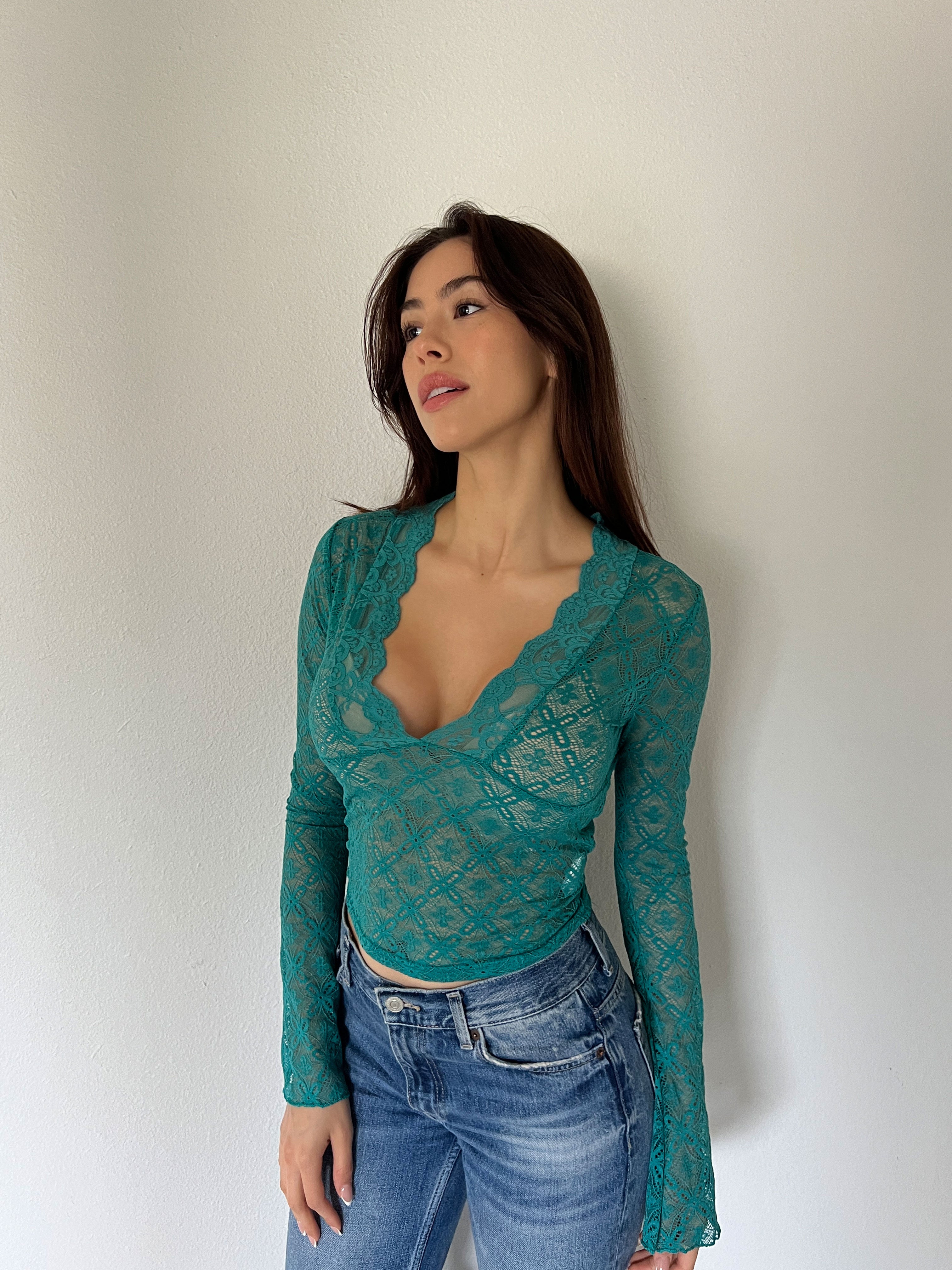 Luxurious Lace VÈYLES Green Top