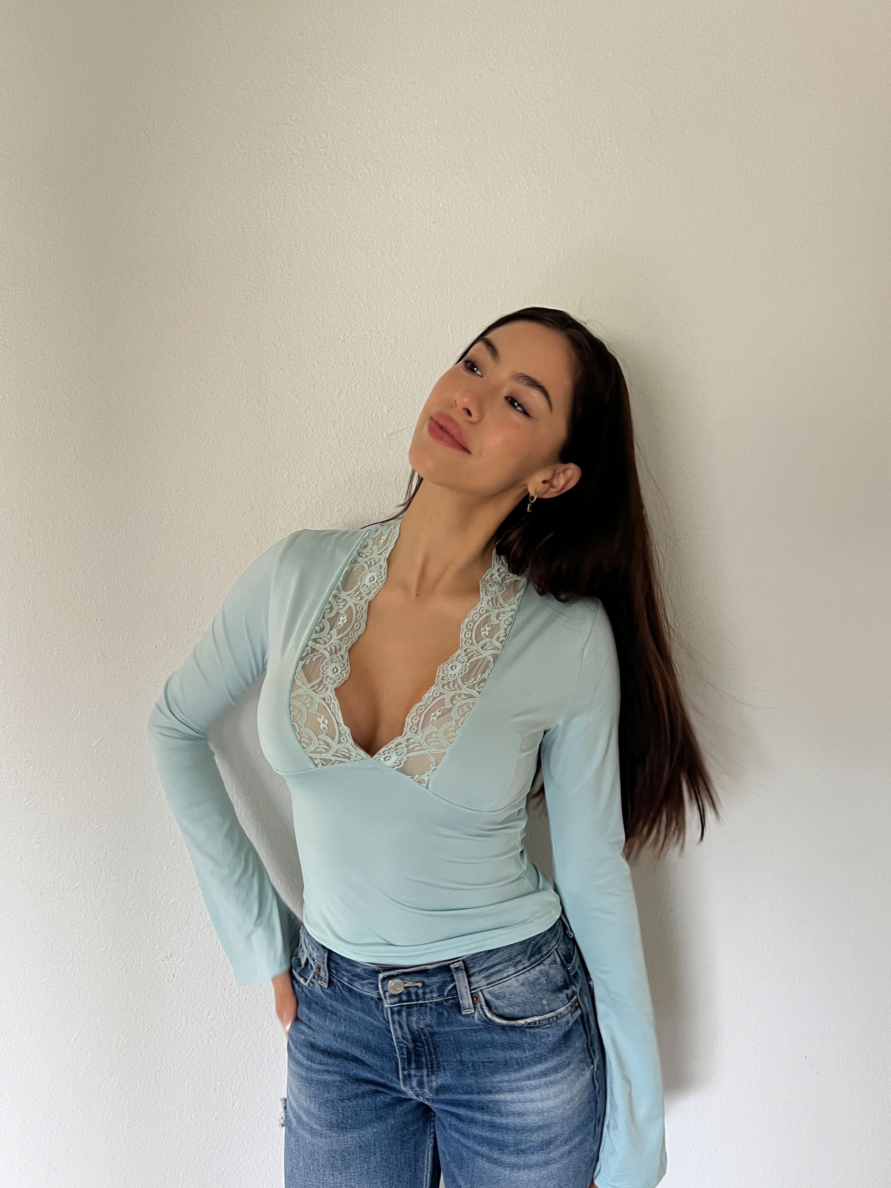 Veyles's Lace Top Perfect Fit Baby blue
